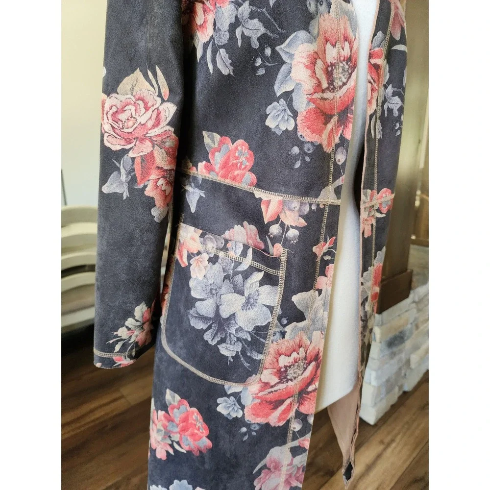 NWOT Anthropologie Solitaire Floral‎ Duster Open Front Cardigan Boho Vegan Suede